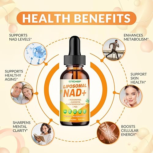 Miniatura 2 de Suplemento liposomal NAD  1500 mg NAD+ gota líquida para mujeres y hombres complejo de cloruro de ribósido de nicotinamida y resveratrol  Renovación