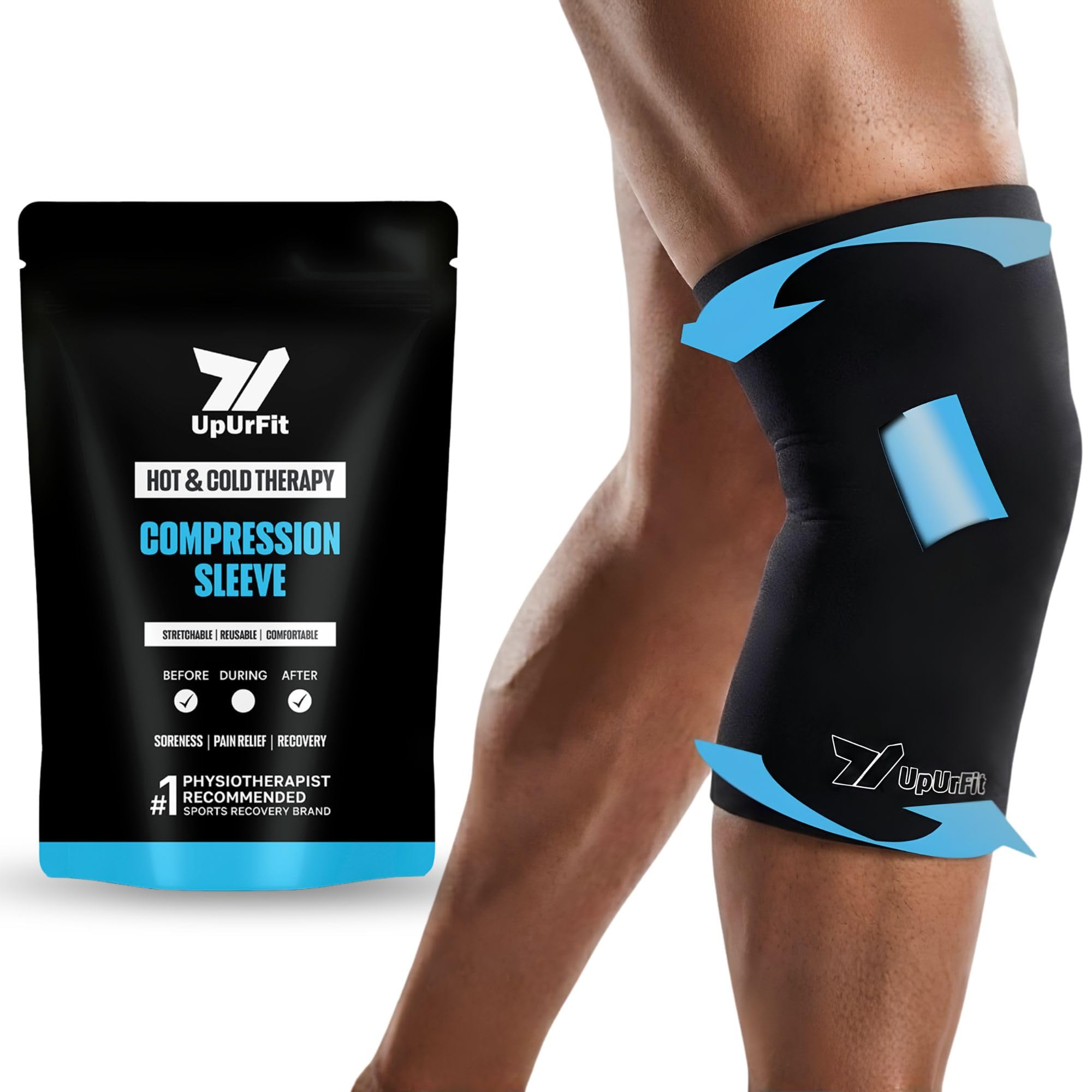 UpUrFit Hot & Cold Compression Sleeve | Ice-pack Wrap for Knees and Thighs | Pain Relief | Sports Recovery | Freezer or Microwave Friendly | 360° Wearable Ice pack for Pain Relief |-image-2