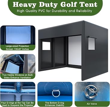 Portable Inflatable Golf Simulator - Large Size Indoor/Outdoor Golf Practice Swing Tent with Projection Screen, Suitable for All Skill Levels (Projector Not Included)