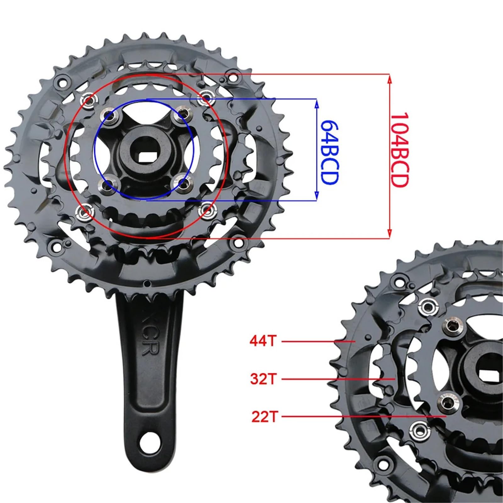 Generisch Kompatibel mit Shimano MTB 9 10-Fach Kettenblatt-Set | Dreiteilige 104/64BCD-Kettenblätter passen zu Standard-Mountainbike-Kurbelrahmen