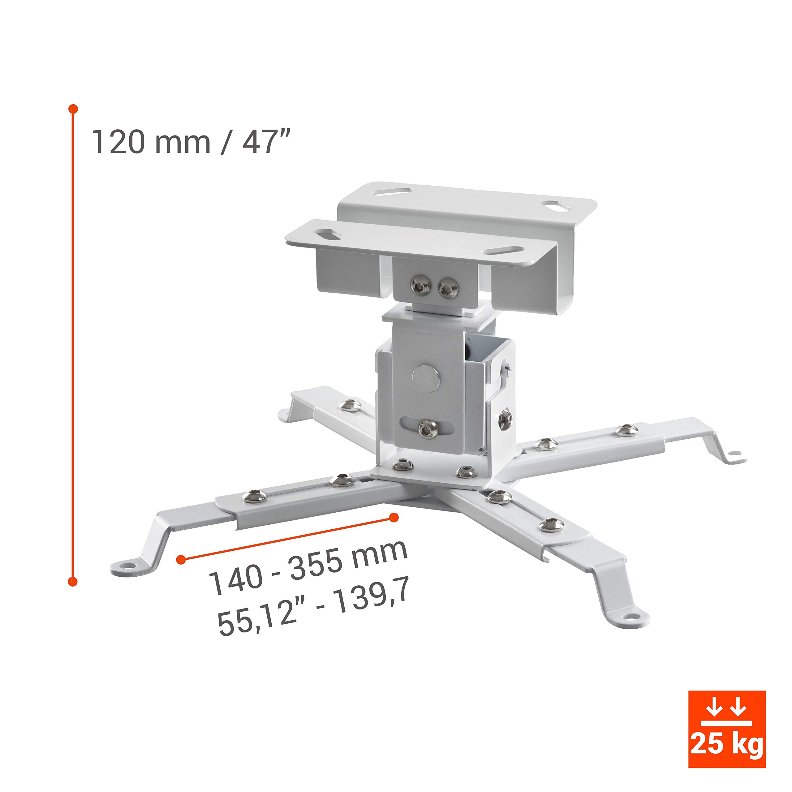 celexon universal Beamer-Decken-Halterung MultiCel1200W weiß | neigbarer & schwenkbarer Projektor-Halter mit 12 cm Deckenabstand | Tragkraft max. 25Kg