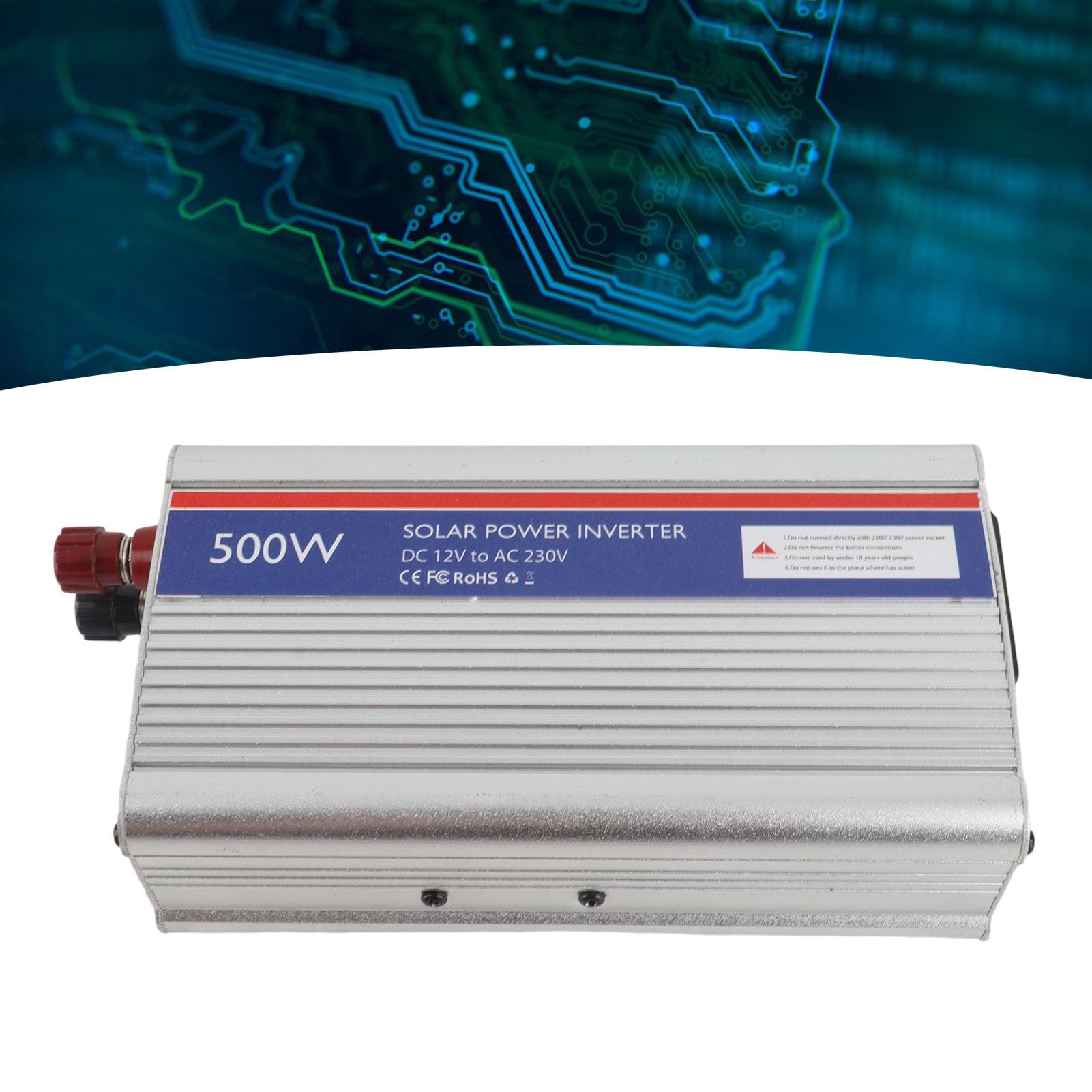 Yosoo Health Gear Przetwornica Mocy Przetwornica Prądu Stałego na Prąd Przemienny ze Stopu Aluminium 12 V DC na 230 V AC 500 W z Wieloma Zabezpieczeniami Kompaktowy Rozmiar Do Akumulatora (SILVER)