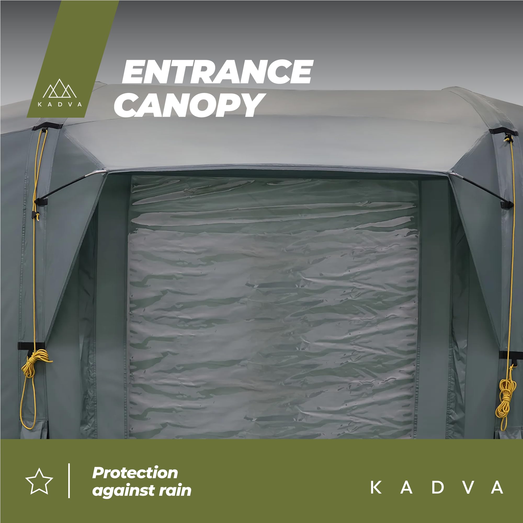 KADVA Namiot Kempingowy AIRcamp 8.44 Osobowy Tunelowa Konstrukcja 640 x 205 x 195 cm Wodoodporność 3000 mm Dwie Sypialnie Przestronny Przedsionek Łatwy Transport Praktyczne Kieszenie Kolor Zielony