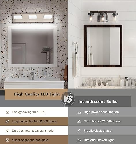 Miniatura 4 de Luces de tocador de níquel cepillado para baño, lámpara de tocador de 3 luces, apliques de pared LED regulables, luz diurna 5500 K, elegantes