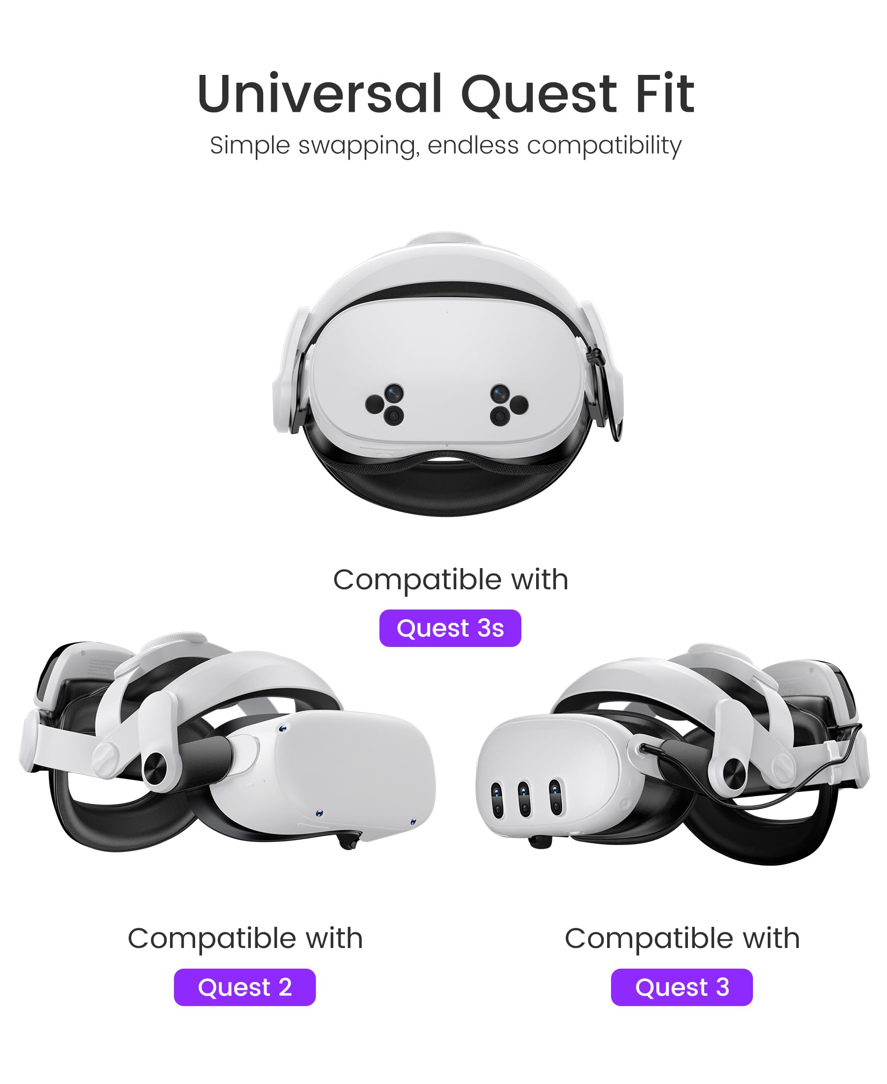 Cinghia per la testa con cavi magnetici per batteria da 10000 mAh per Meta Quest 3S/3/2, cinghia regolabile per la testa per cinghia Elite, cinghia leggera per cuffie VR con supporto migliorato