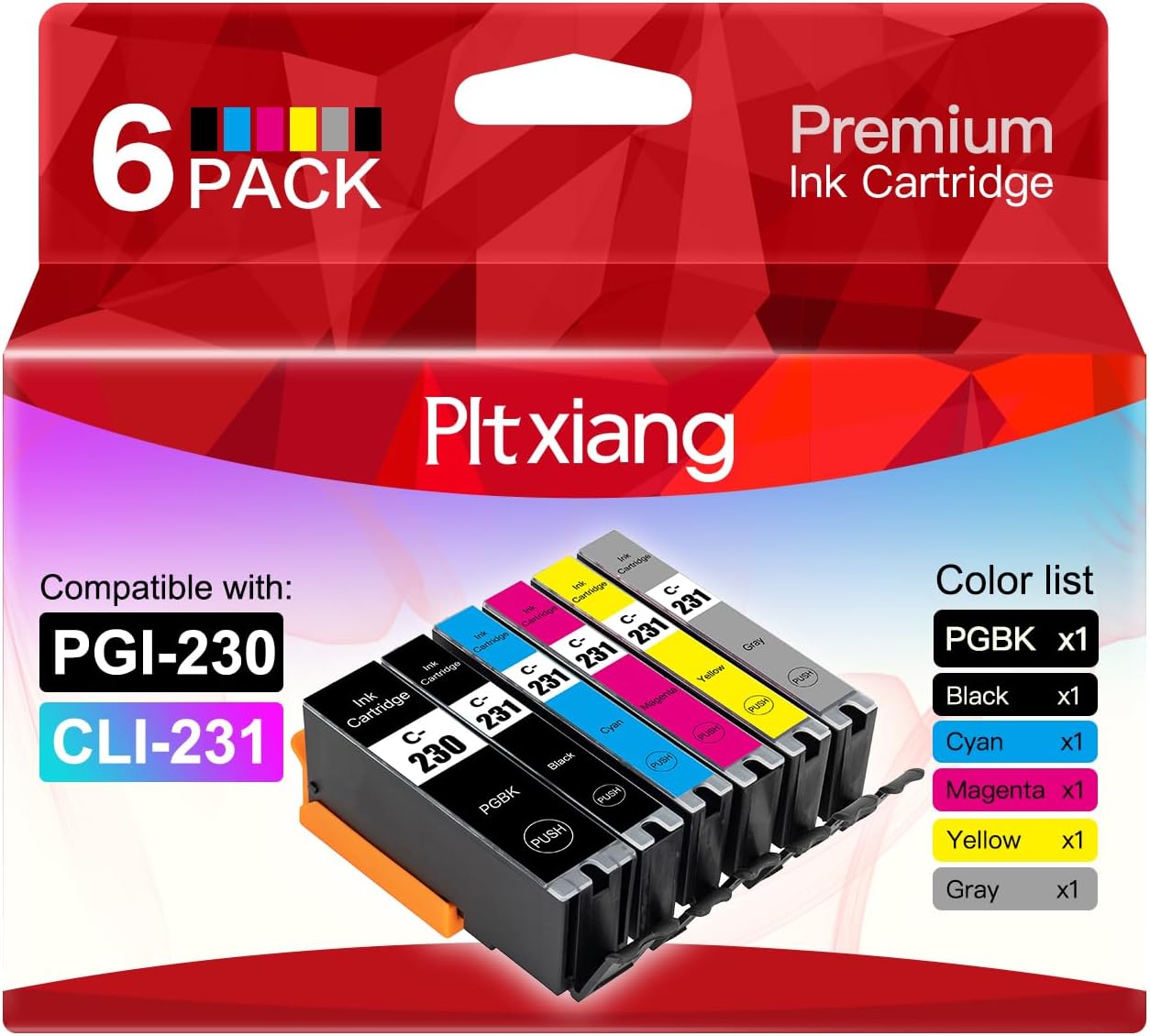Compatible with Canon PGI-230 PGBK & CLI-231 Ink Cartridges, Replacement for Canon Pixma TS8820 Printer - Full Set (PGBK/Black/Cyan/Magenta/Yellow/Gray)