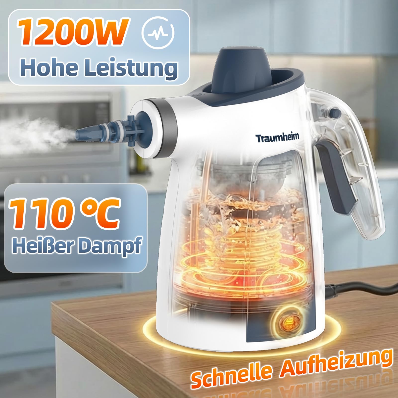 Dampfreiniger,Handdampfreiniger für das Haus Mehrzweck mit 14-teiligem Zubehör,3 Bar Dampfdruck 350ML 1200W chemikalienfreier Dampfreiniger,Reinigung von Küche,Böden, Fliesen, Sofas