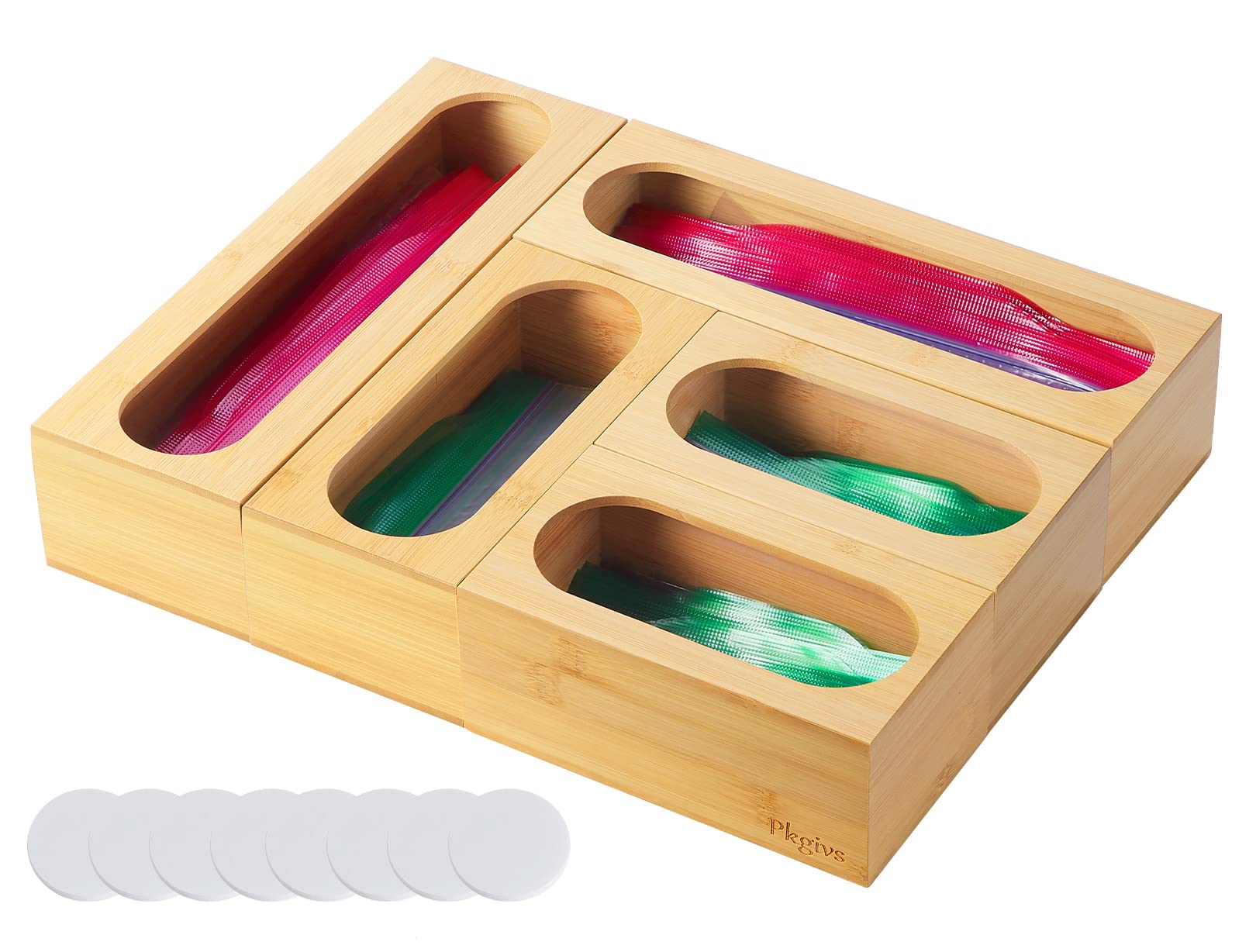 Organizador De Bolsas Ziplock, Contenedor Mejorado De Bambú Con Cierre De Cremallera Para Cajón, Dispensador De Bolsas De Almacenamiento De Alimentos Compatibles Con Ziploc, Hefty, Solimo, Glad, Para