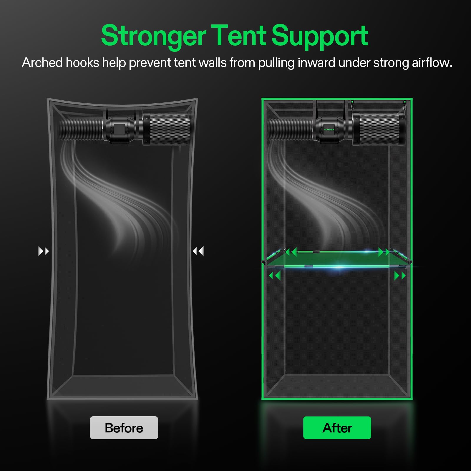 VIVOSUN Grow Tent High CFM, gamma di pali verdi da 61 a 91,4 cm, adatta per tende da coltivazione da 61 x 6 cm, 3 x 3 cm, 2,7 x 2,7 cm, confezione da 4 (tipo B)