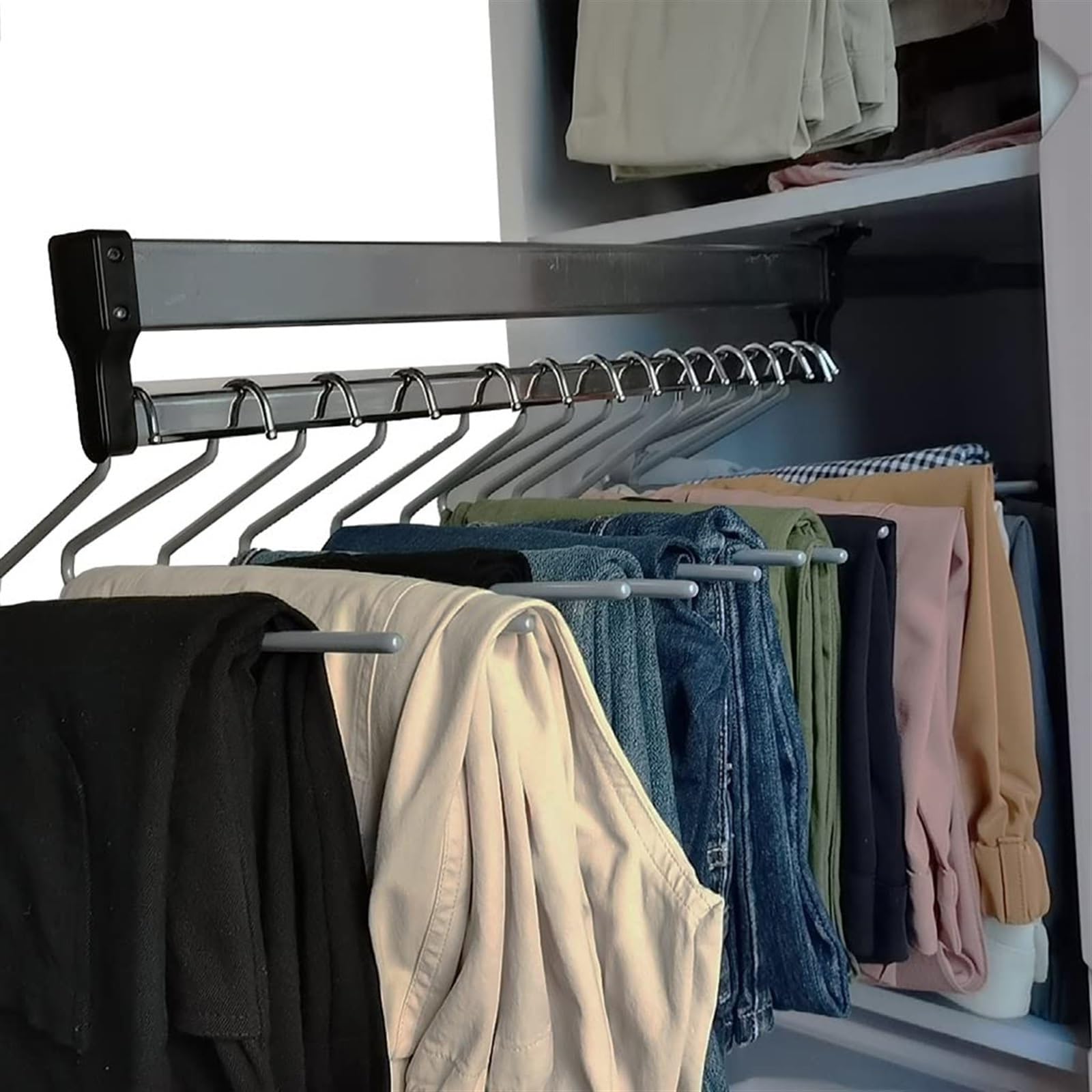 BDAYEK Wardrobe rail Pull Out Closet Rod - With 2 Sliding Rails Adjustable Extendable Clothes Rail, 201 Steel Finish, 30-80cm(350MM/13.7INCH)