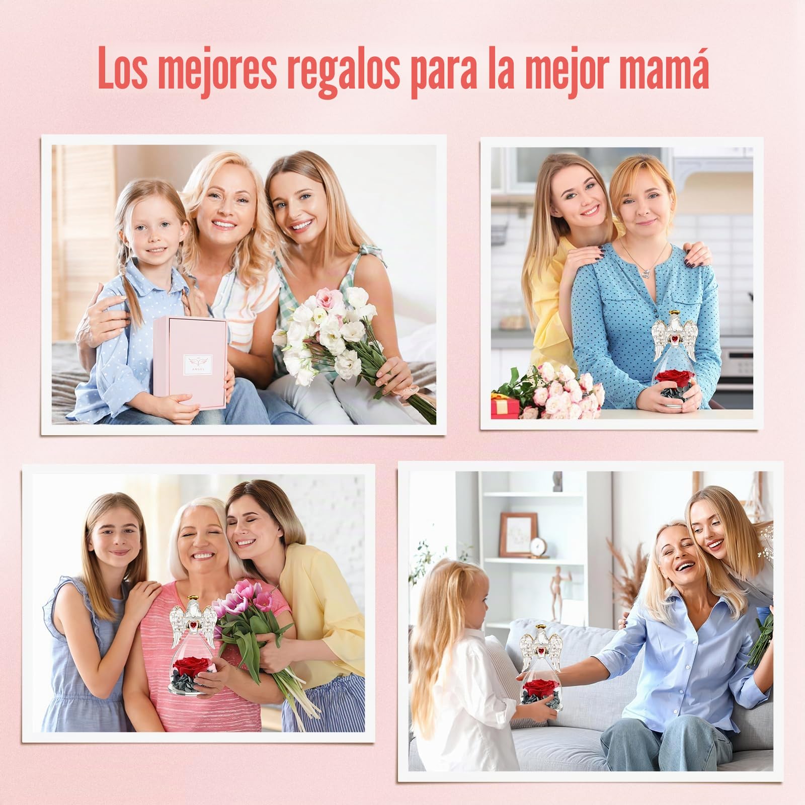 Miofula Regalos Dia de la Madre, Rosa Eterna con Collar Plata de Ley 925,Regalos Originales para Madres, Flores Preservadas Ángel Figura Regalo para Mujer Mama Abuela, Regalo Madre Cumpleaños Navidad