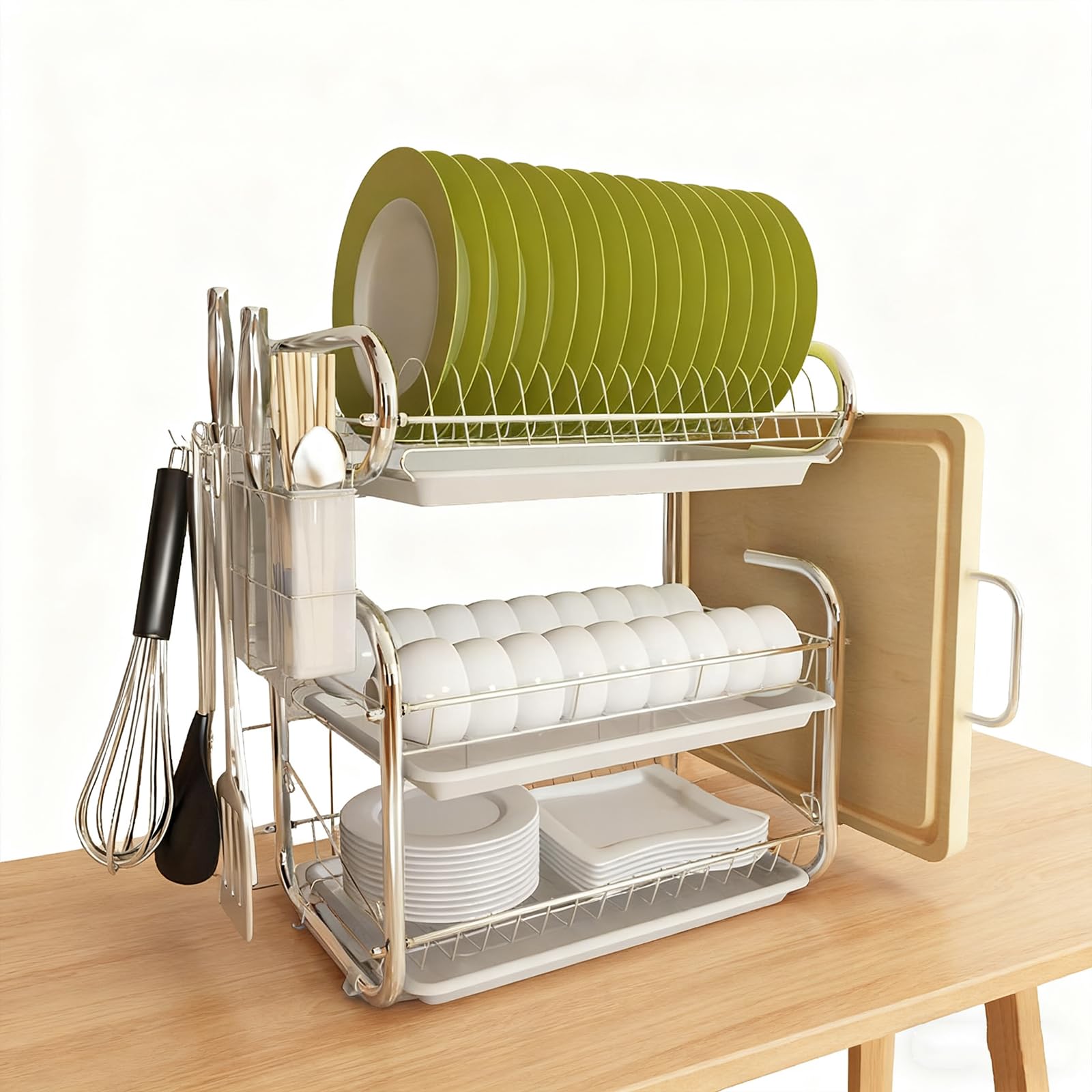 3-Tier Dish Drainer Multifunctional Kitchen Rack, 400x250x440mm