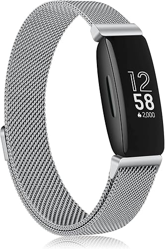 Amzpas Bandas compatibles con Fitbit Inspire 2 bandas para mujeres y hombres, correa de malla de acero inoxidable ajustable magnética de repuesto