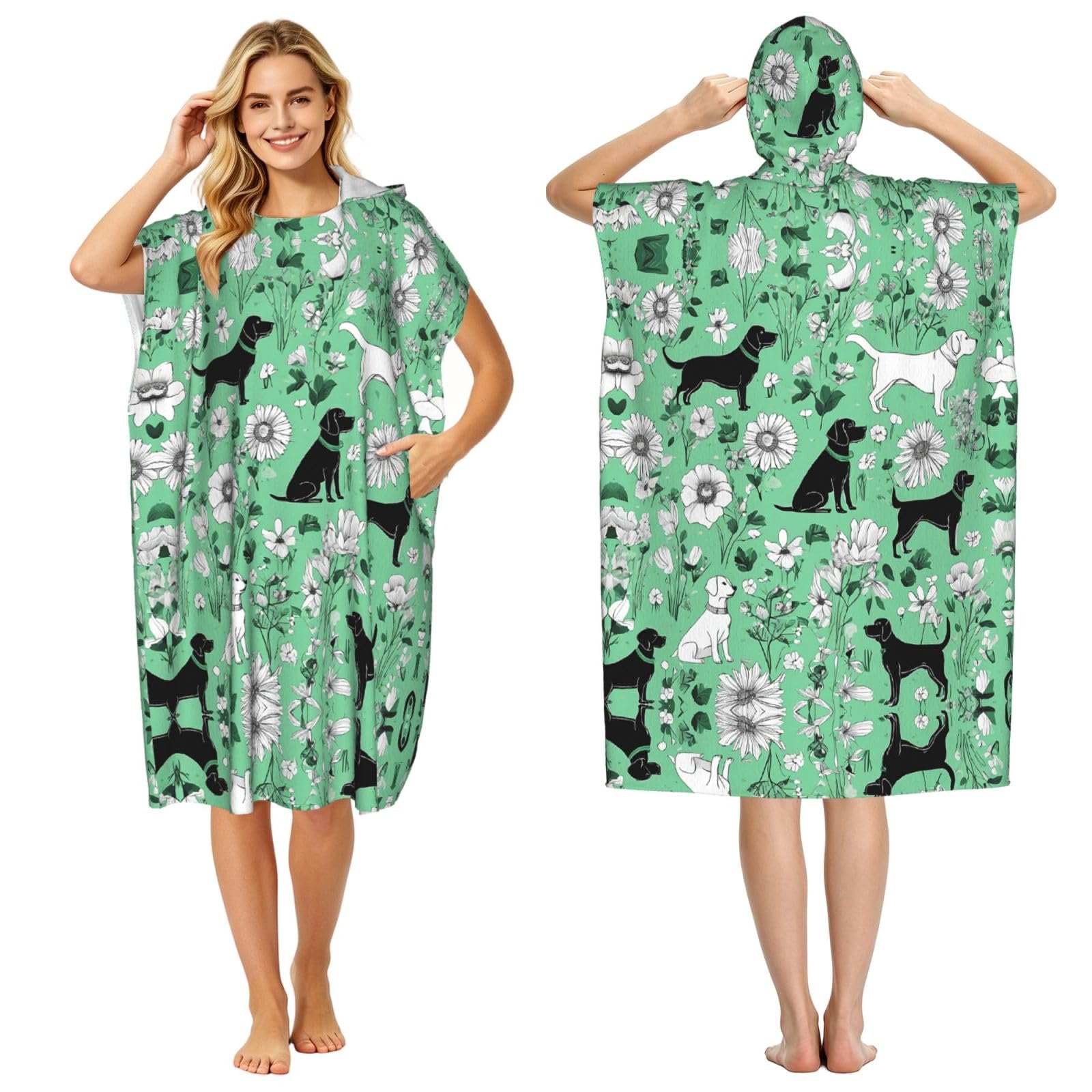 Poncho à capuche en microfibre avec imprimé chèvre pour la plage et le surf