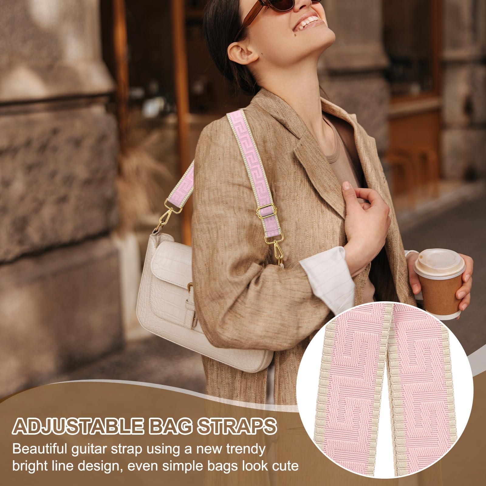 PATIKIL Pasek do torebki, regulowany pasek do torby crossbody, szeroki pasek na ramię, uniwersalny, zapasowy pasek do torebki damskiej, płóciennych tornistrów, plecaka, jasnoróżowy