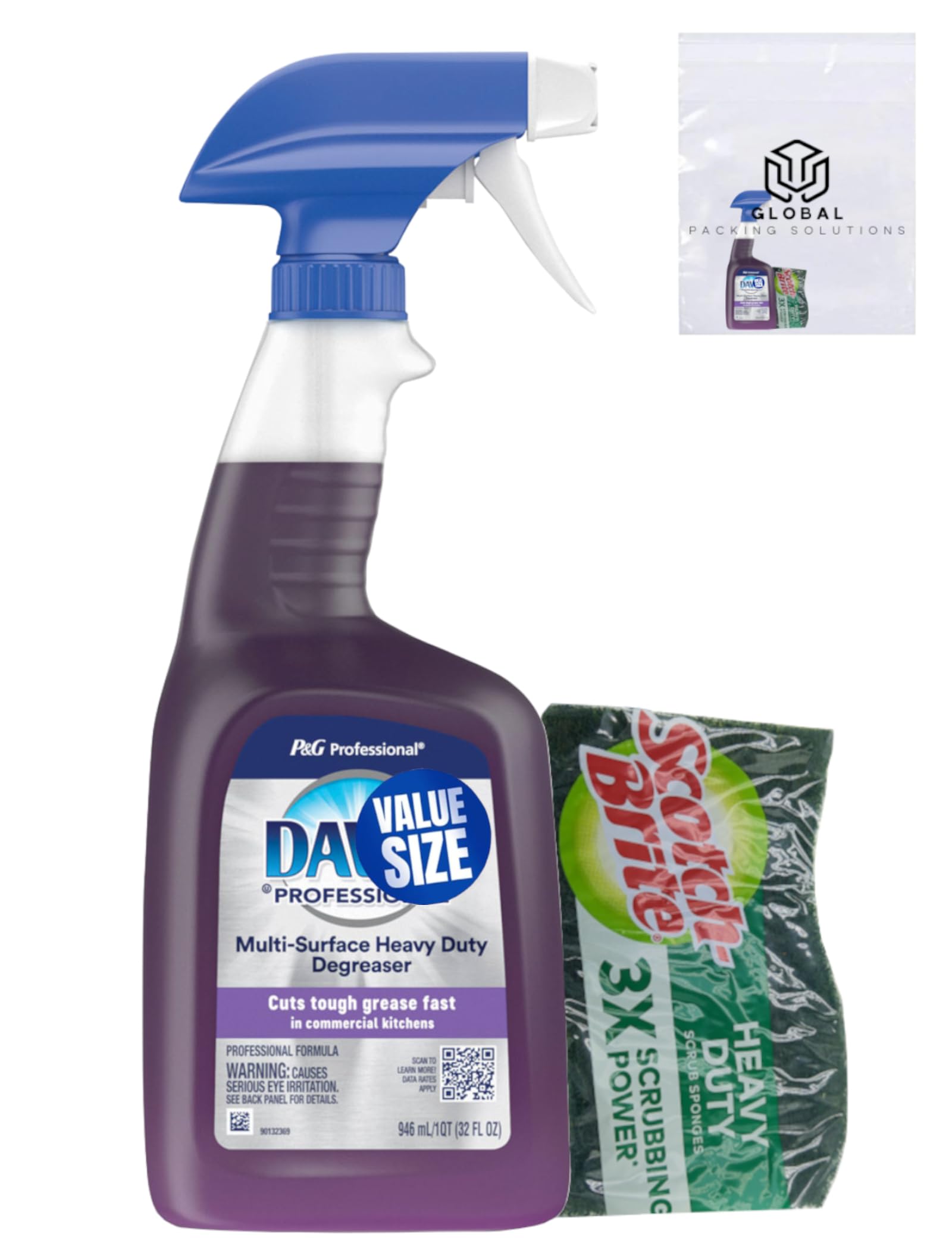 Dawn Professional Multi-Surface Heavy Duty Degreaser Spray 32 Fl Oz bundled with Heavy Duty Scotch Brite Sponge