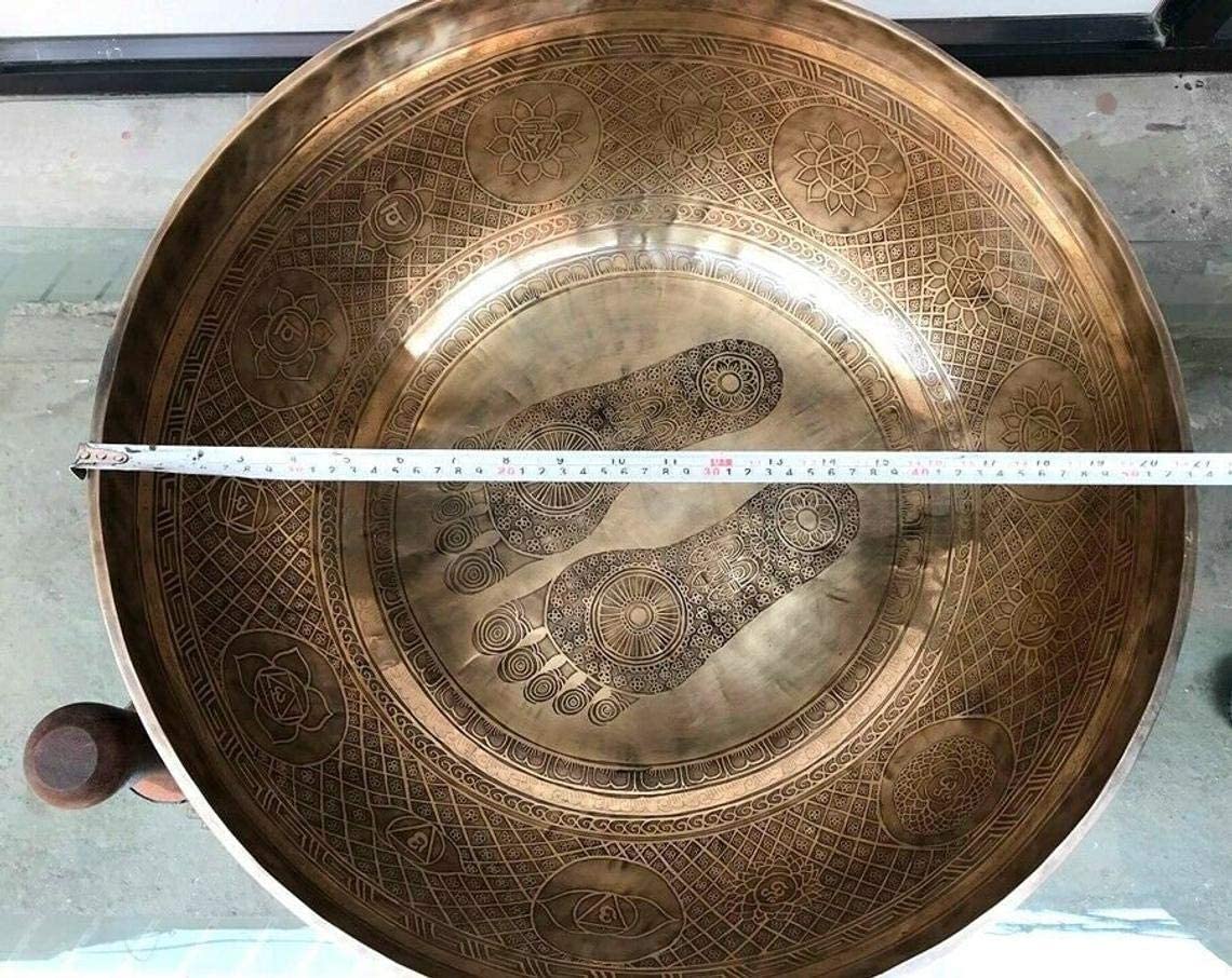Campana tibetana extra large da 53,3 cm di diametro – Campane tibetane intagliate con piede – Terapia del suono – Meditazione – Yoga Session – Grandi ciotole curative
