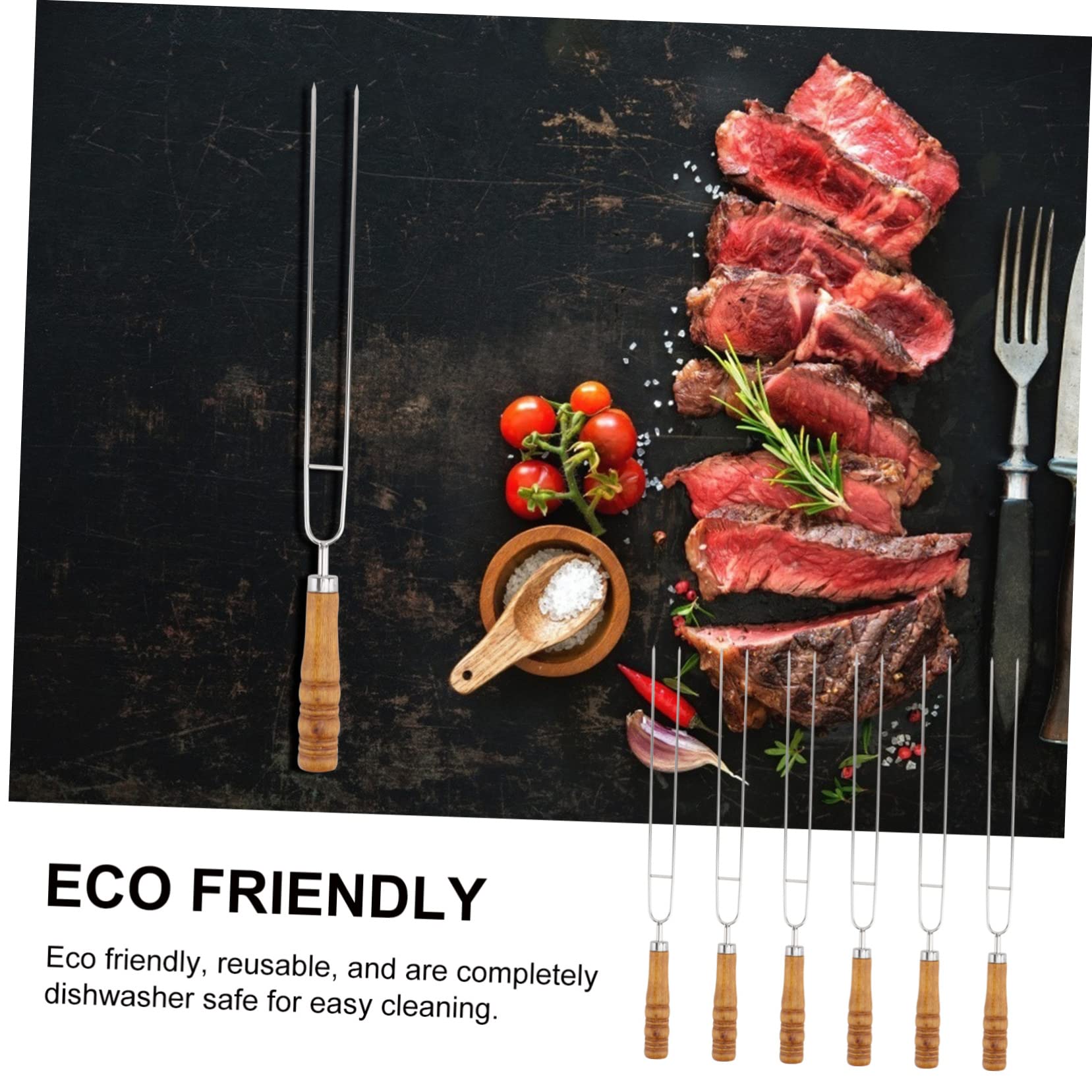 6 pezzi Spiedini da Bbq Inossidabile con Legno da Forchette per Arrostire con per Carne e Verdure Accessori Professionali per Barbecue Outdoor