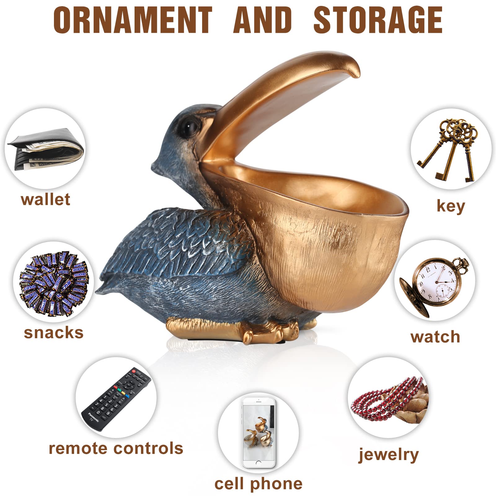 Statuette portachiavi Pelican, divertente piatto di caramelle a forma di ippopotamo, piatto di caramelle per scrivania da ufficio unico, portachiavi moderno per statuetta di pellicano
