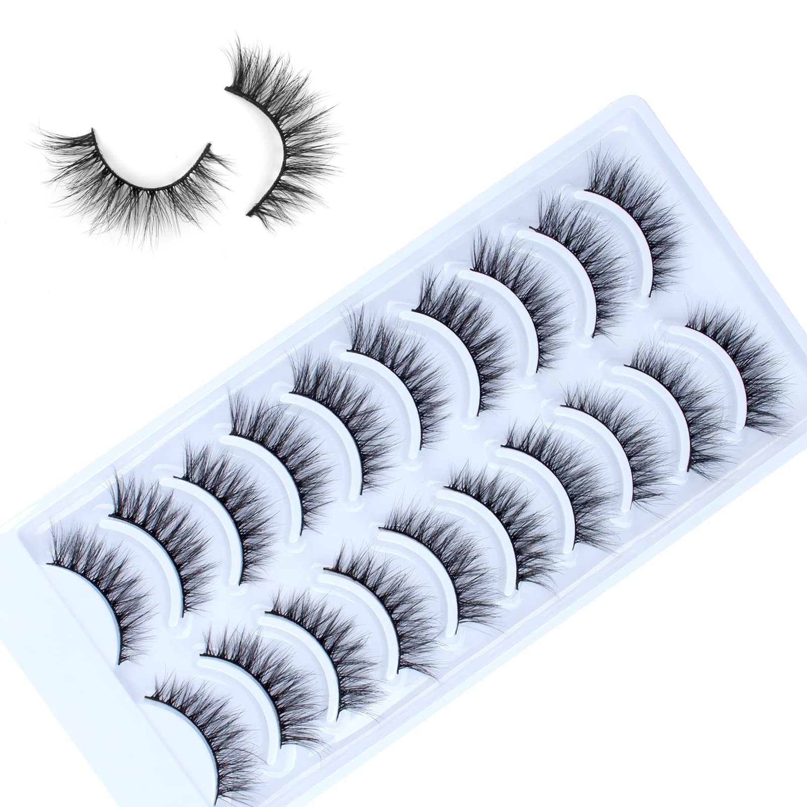 10 Pares de Pestañas Postizas Naturales 3D Rizadas Gruesas Hecho a Mano Suave Reutilizable Pestañas Negras Pestañas Mullidas Cat Eye Lashes Fáciles de Llevarse