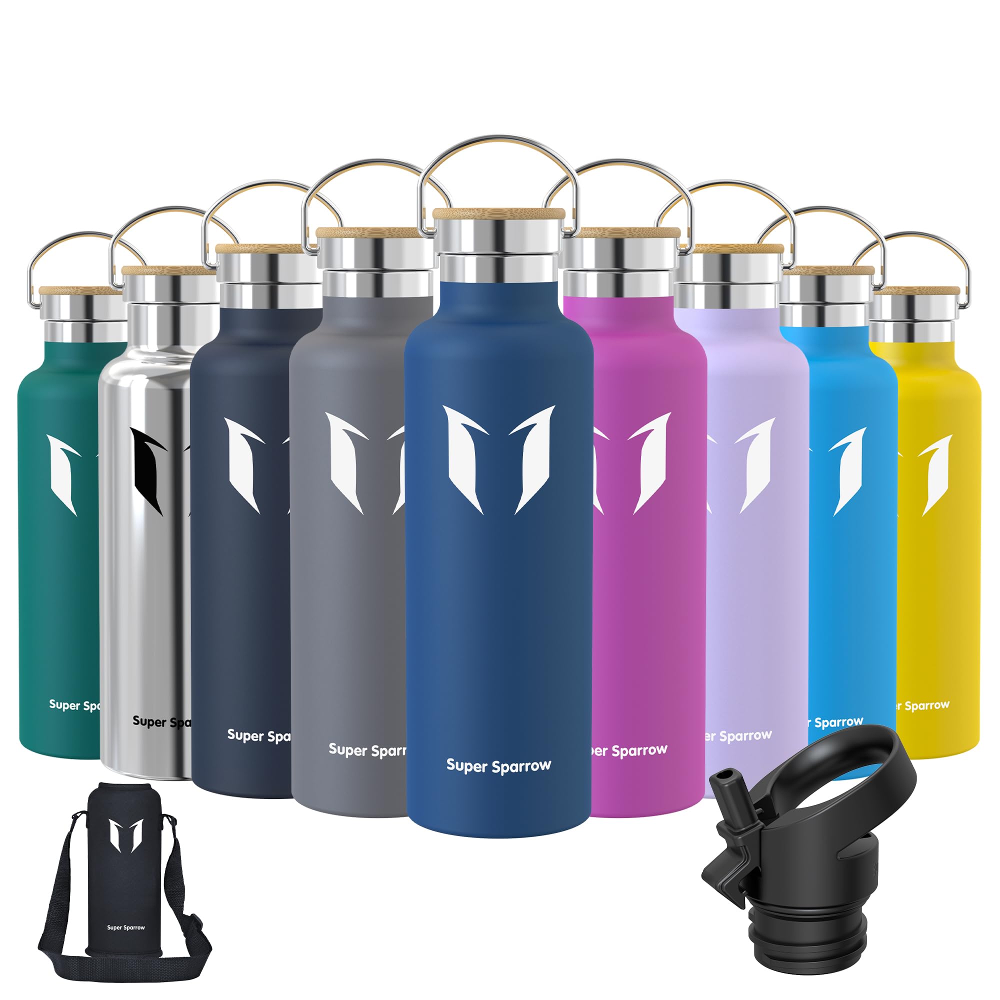 Super Sparrow Borraccia Termica - Bottiglia Termica Senza Perdite - 350ml/500ml/620ml/750ml/1L - Senza BPA Borracce Bambini - Per Scuola, Sport, Campeggio, Palestra, Ciclismo - Con 2 Tappi