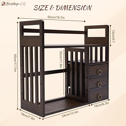 Miniatura 3 de Gdrasuya10 Estantería de escritorio con 3 cajones de bambú de 2 niveles, estantes de escritorio de oficina de escritorio, contenedor de
