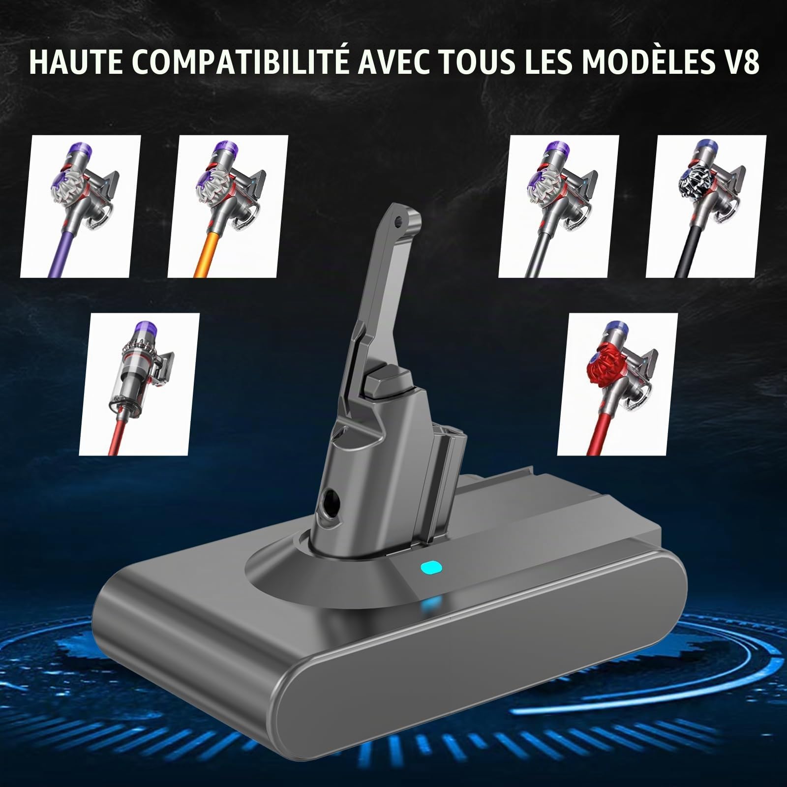 21,6V et 8000mAh Batterie de Remplacement pour Dyson la Batterie Lithium-ION du V8 SV10, 8,0Ah, Haute capacité, Compatible pour Dyson Les aspirateurs de la série V8