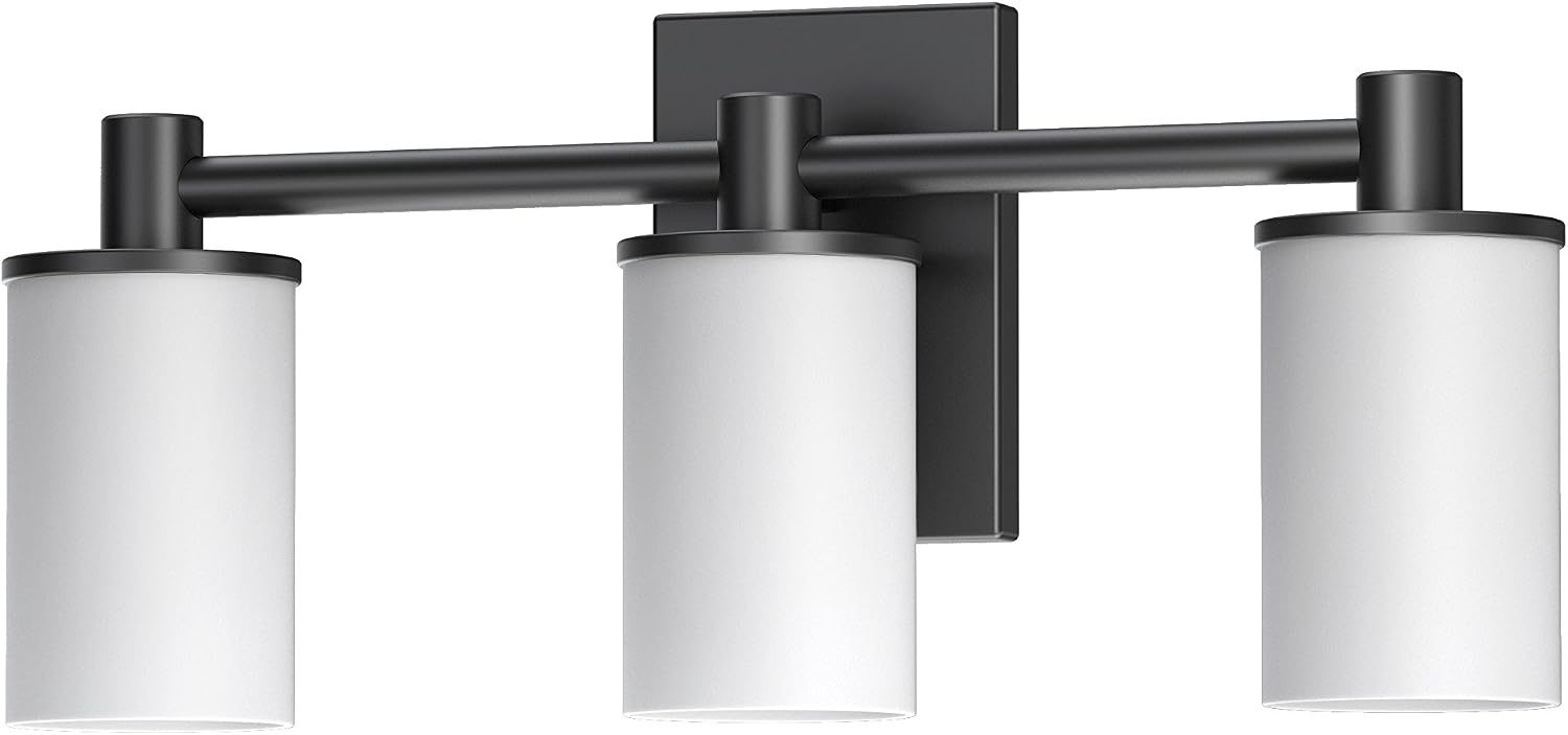 Gatco 1705MX Modern Farmhouse Triple Sconce, Matte Black | Wall Mounted 3-Light Fixture with Cylinder Frosted 3.50" W X 5.38" H Glass Shades | Bathroom Vanity Light