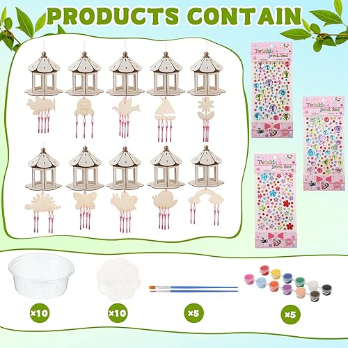 Miniatura 3 de Barydat 10 kits de campanillas de viento de madera para casa de pájaros, kits de madera para pajareros, kits de manualidades de pintura de madera,