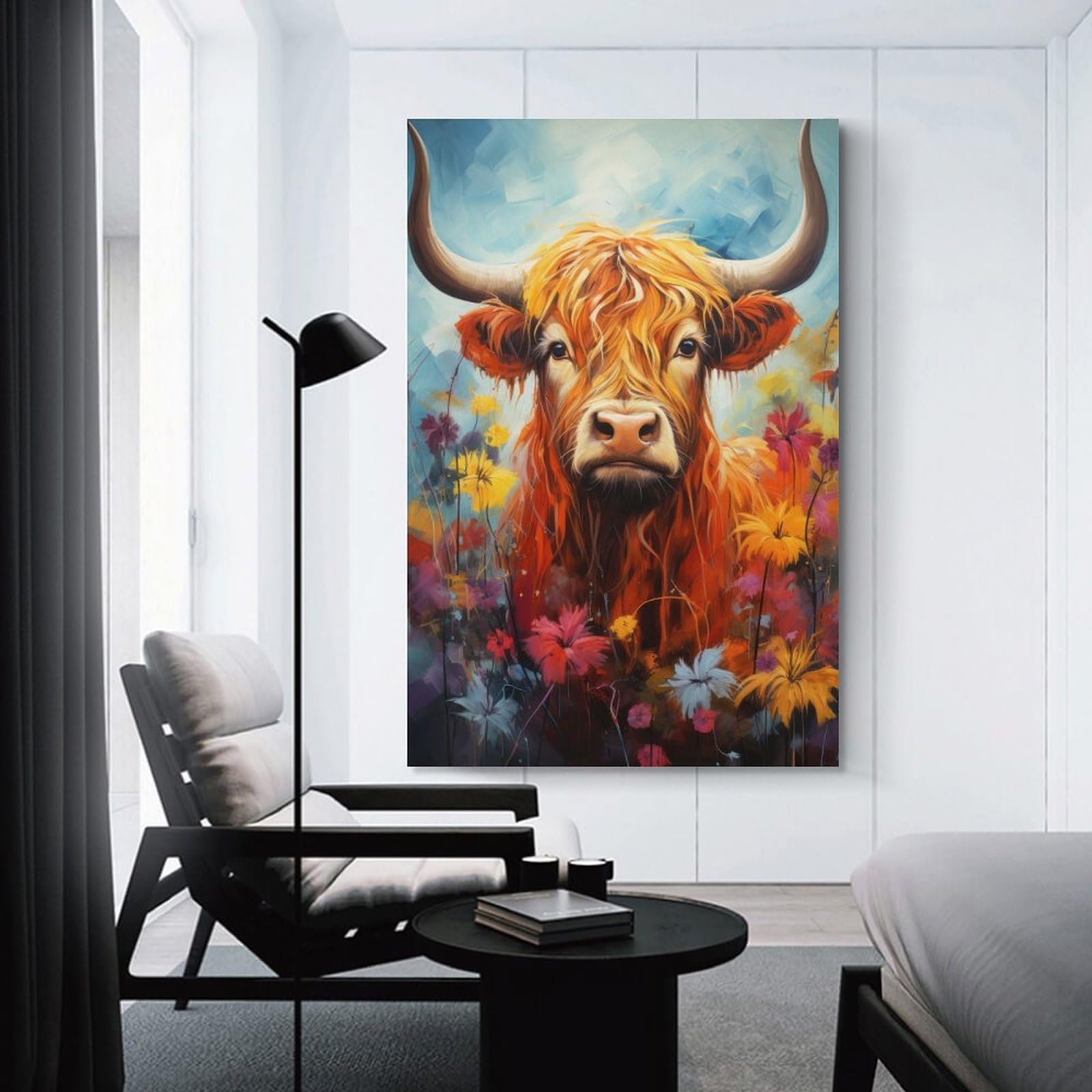 Junmoney Unframe-Style-4-1-1 Wall Picture Print Scottish Highland Cow, 24X36inch(60X90cm), For Contemporary Homes, Apartments Or Offices, Decorative Canvas Decor For Home Updates