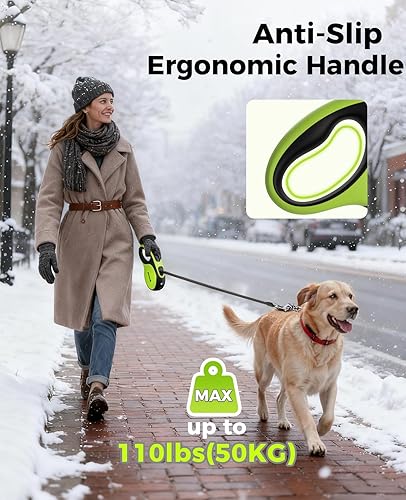 Miniatura 3 de Pecute Correa retráctil de 26 pies con luz, correa para caminar con cinta de nailon, 360 grados sin enredos, control de un botón, gancho de alta