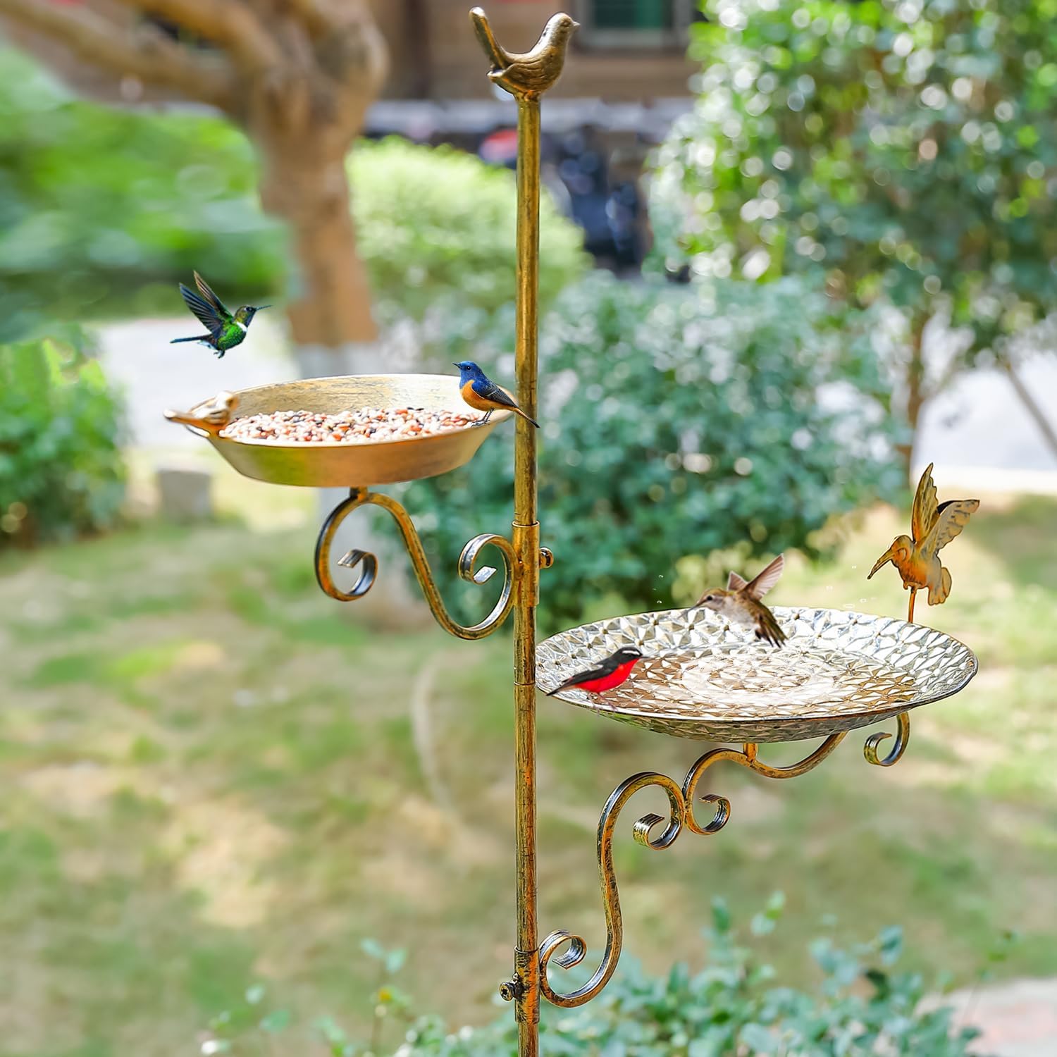 Deck Mounted Bird Bath for Outdoors, Metal Bird Baths and Feeder for Deck Railing