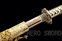 Vista 3 de Espada japonesa de samurái Katana auténtica hecha a mano de acero al carbono 1095 de alta calidad, espada de dragón real y afilada, Katana