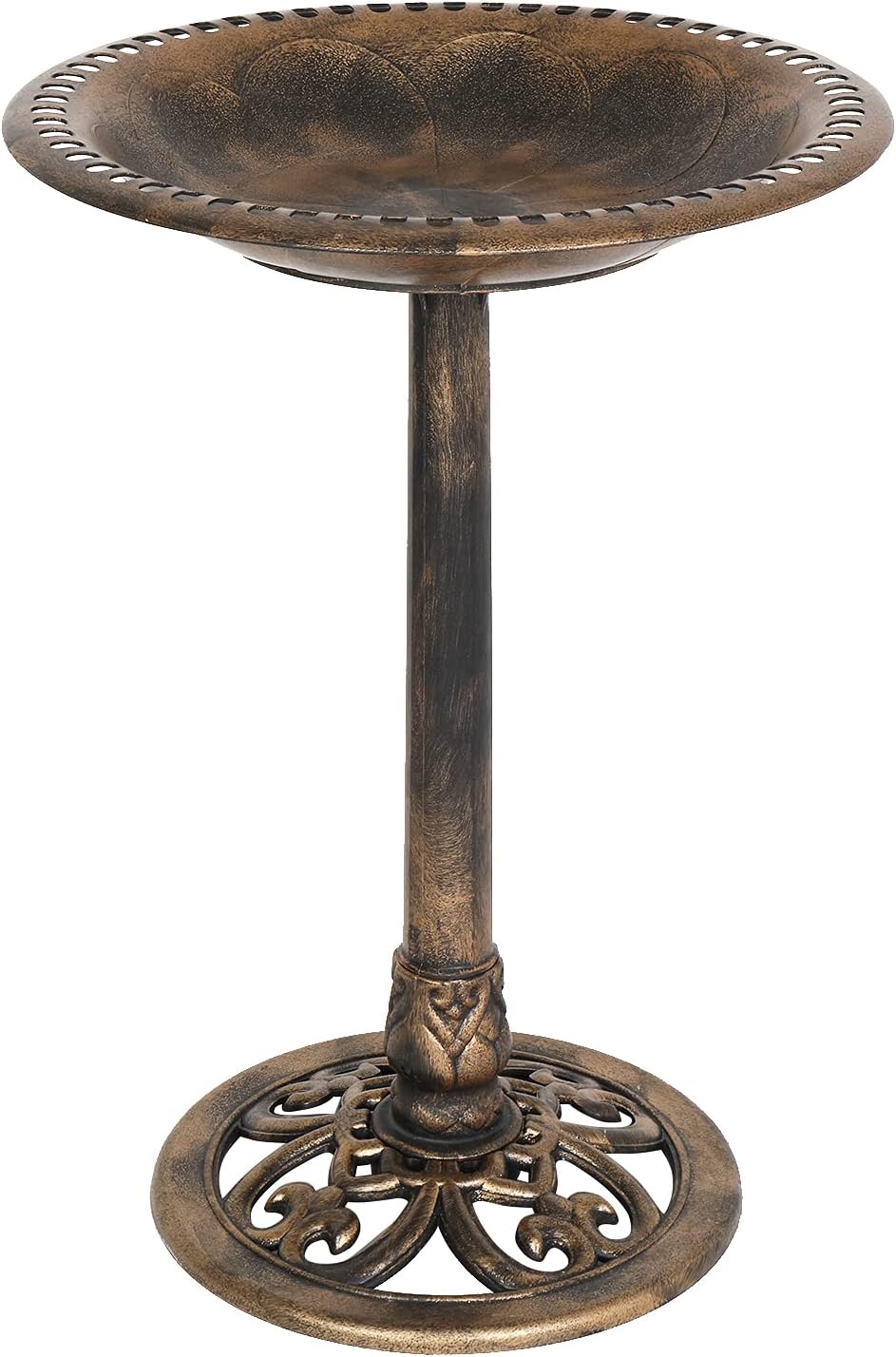Bonnlo Pedestal Bird Bath Antique Copper Resin Birdbaths Weather Resistant Floral Accents and Vintage Finish Garden Decor for Outdoor Lightweight Courtyard-71cm Tall
