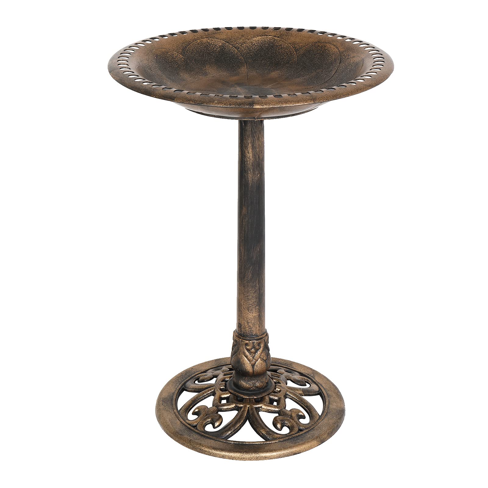 Bonnlo Pedestal Bird Bath Antique Copper Resin Birdbaths Weather Resistant Floral Accents and Vintage Finish Garden Decor for Outdoor Lightweight Courtyard-71cm Tall