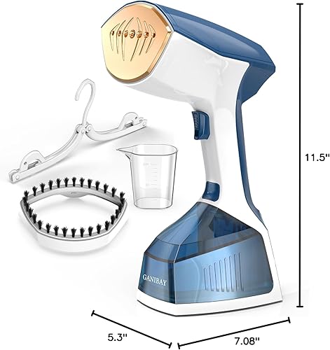 Miniatura 10 de Vaporizador de 1600 W para ropa con tanque de 12.2 fl oz, calentamiento rápido y apagado automático, plancha de vapor LCD 2 en 1 que elimina las