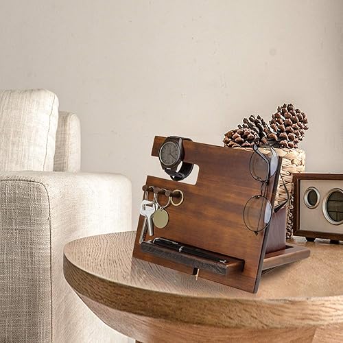 Miniatura 4 de Estación de acoplamiento para teléfono de madera para hombres, personalizada, ganchos para llaves, cartera, soporte para relojes, regalos para él,