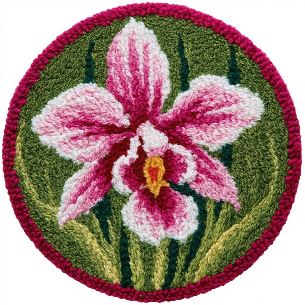 AMBATTERY Round DIY Latch Hook Rug Kits,Phalaenopsis Orchid Flowers
