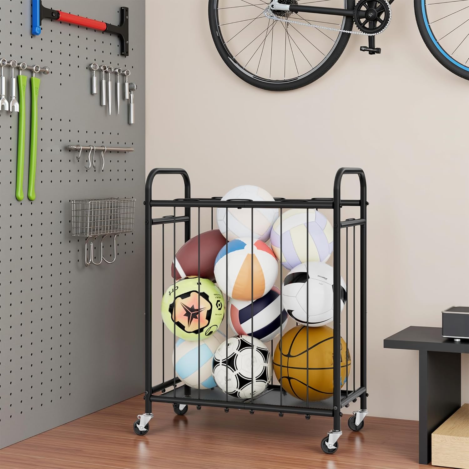 StorageWorks Ball Storage with Wheels, Ball Cart for Garage, Garage Sports Equipment Organizer, Balls Organizer for Basketball, Football, Volleyball - Image 7