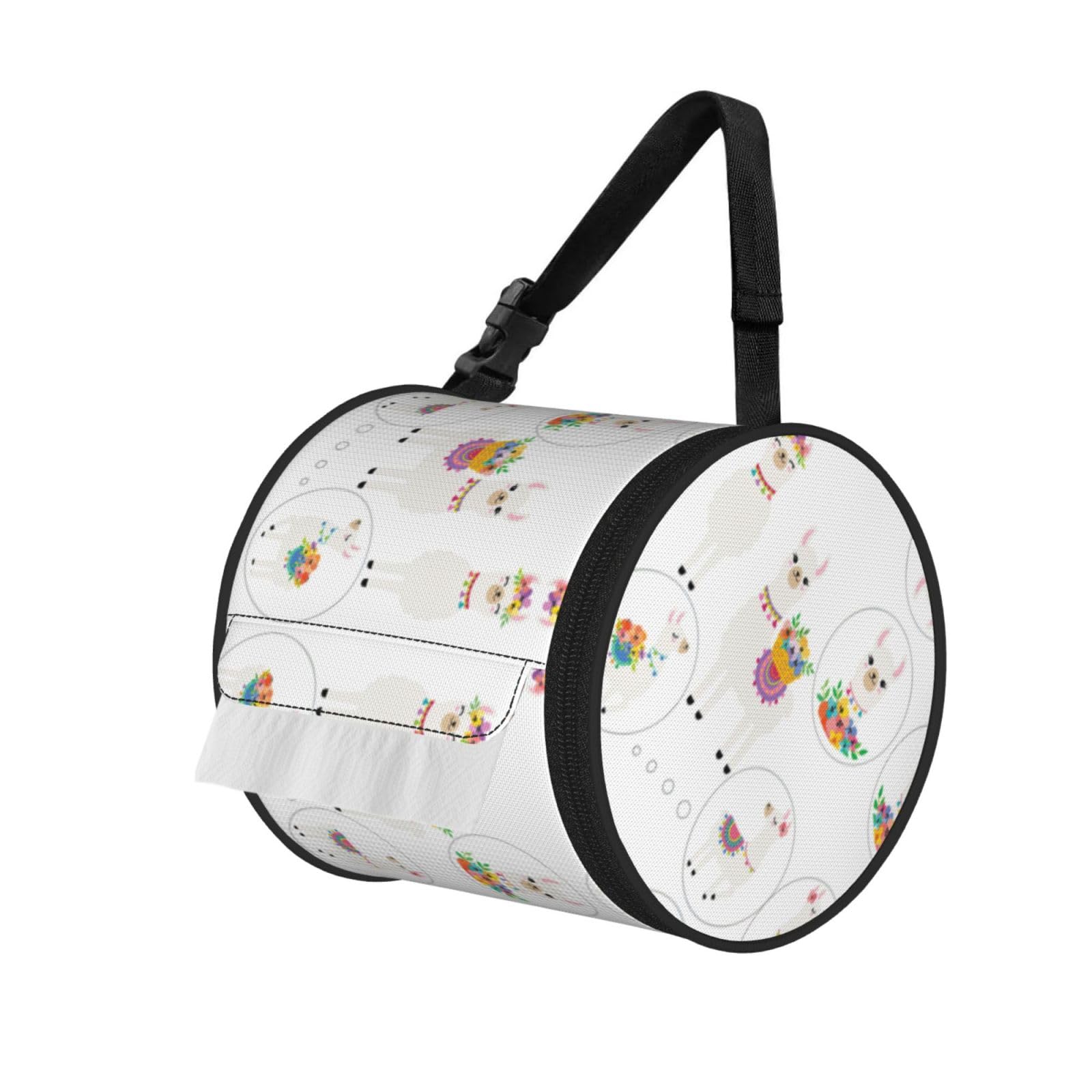 Llama Printed Toilet Paper Holder Bag, Adjustable Strap Roll Paper Organizer for Car Kitchen Outdoor