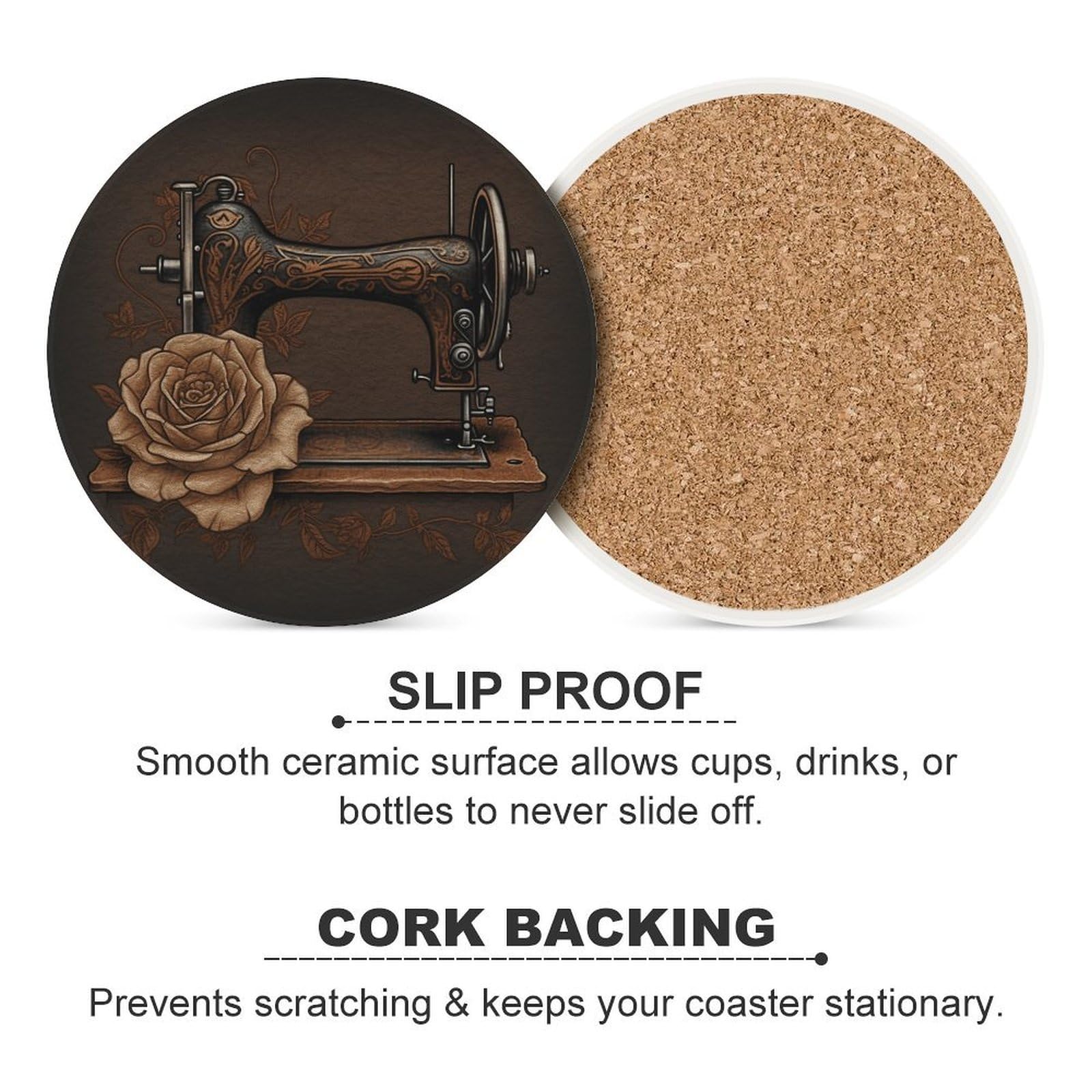 Sottobicchieri in ceramica con supporto per tavolino da caffè, con base in sughero, per bevande fredde o calde, 10 cm