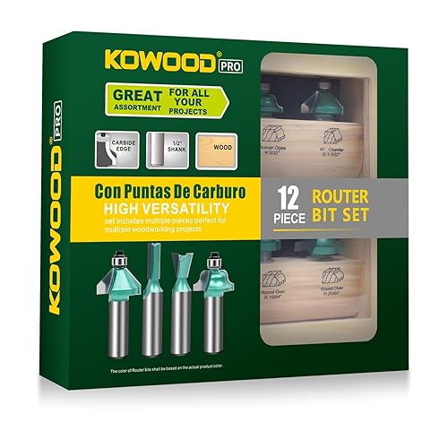 Miniatura 6 de KOWOOD Juego de brocas para enrutador profesional de 12Z piezas de vástago de 12 pulgada, herramientas profesionales para carpintería (vástago de