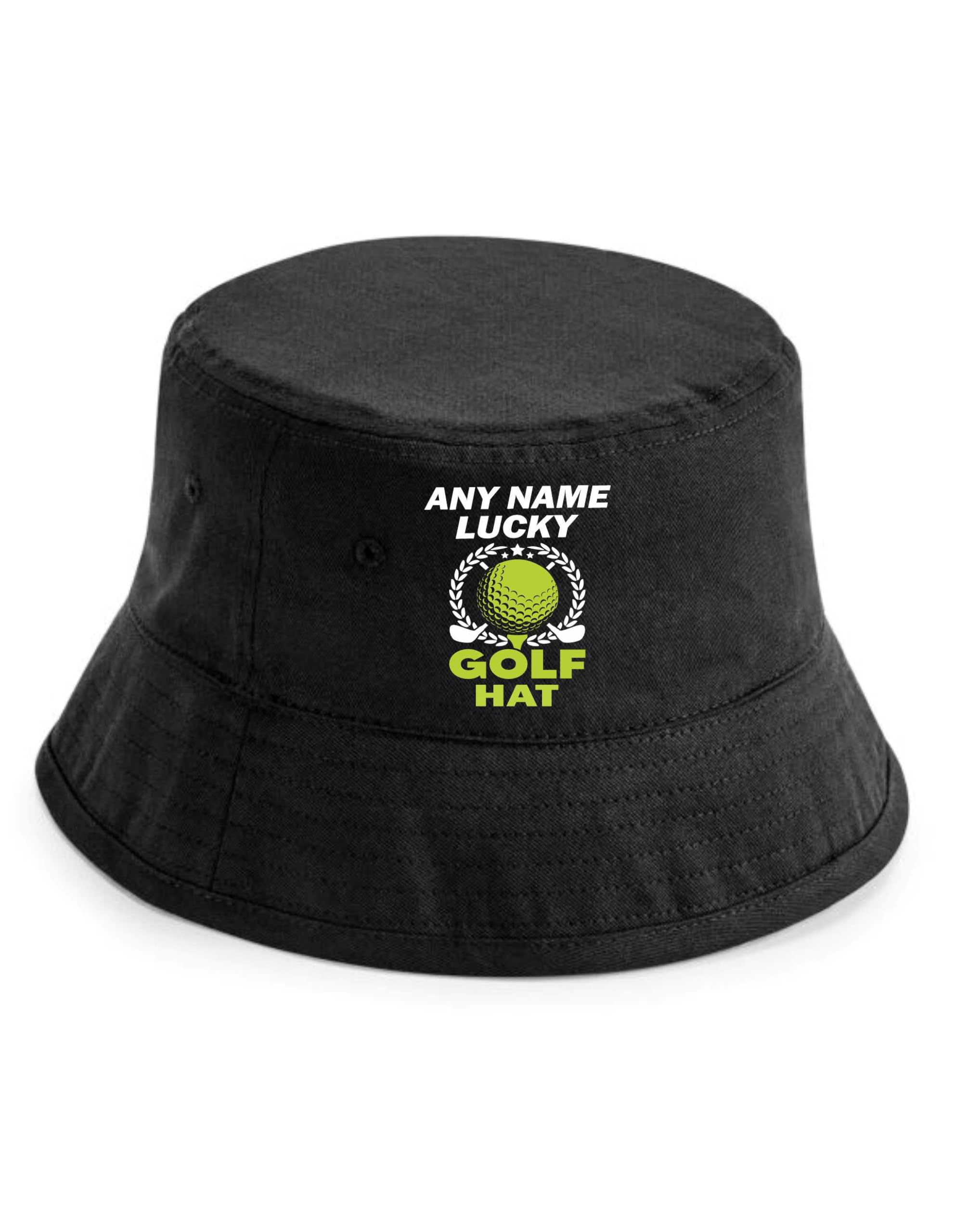 Print4U Lucky Golf Bucket Hat Personalise with Any Name Golfing Gift Men Women Black LXL