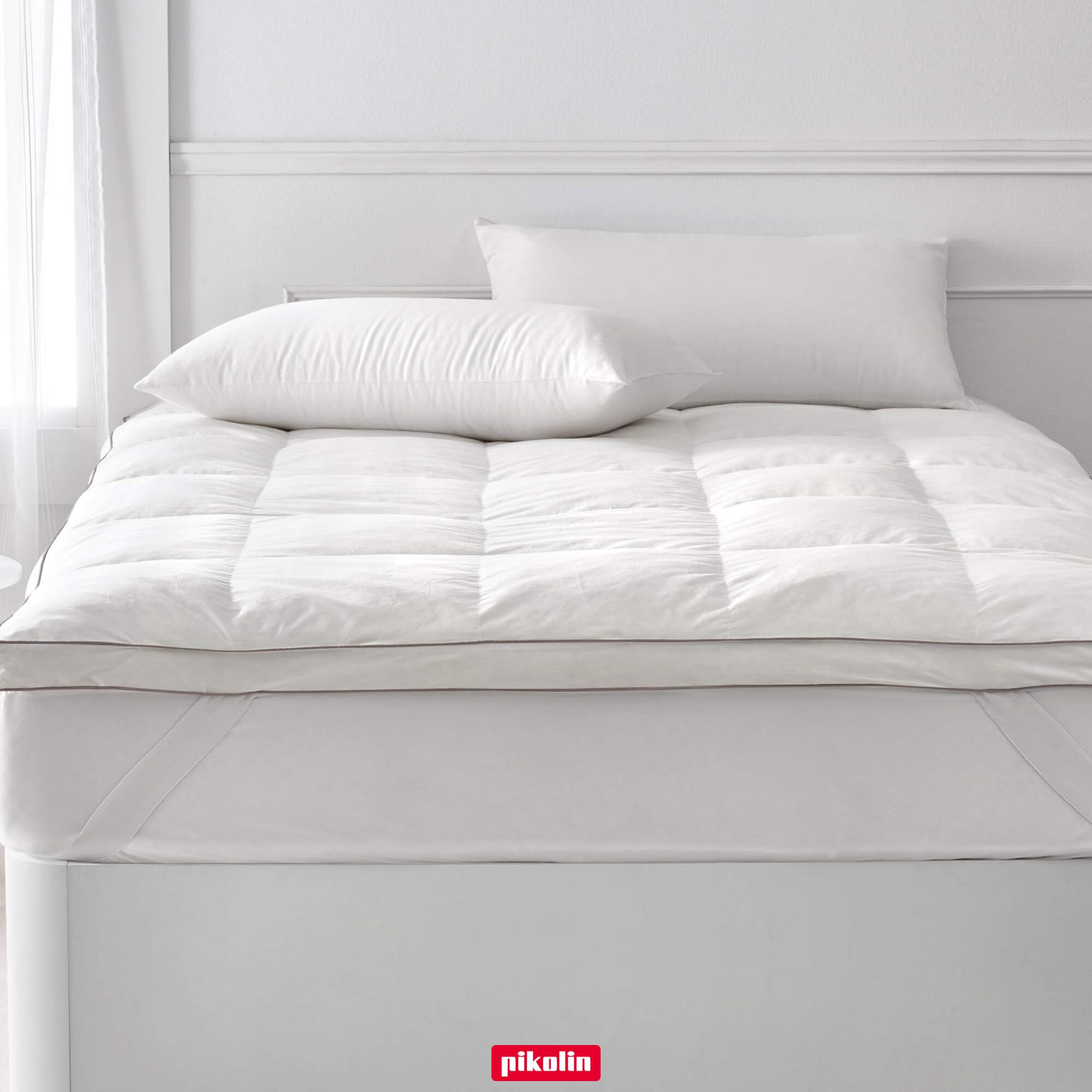 Classic Blanc - Topper / sovramaterasso extra morbido in piumino d'oca, cotone, 180 x 190/200 cm, letto da 180