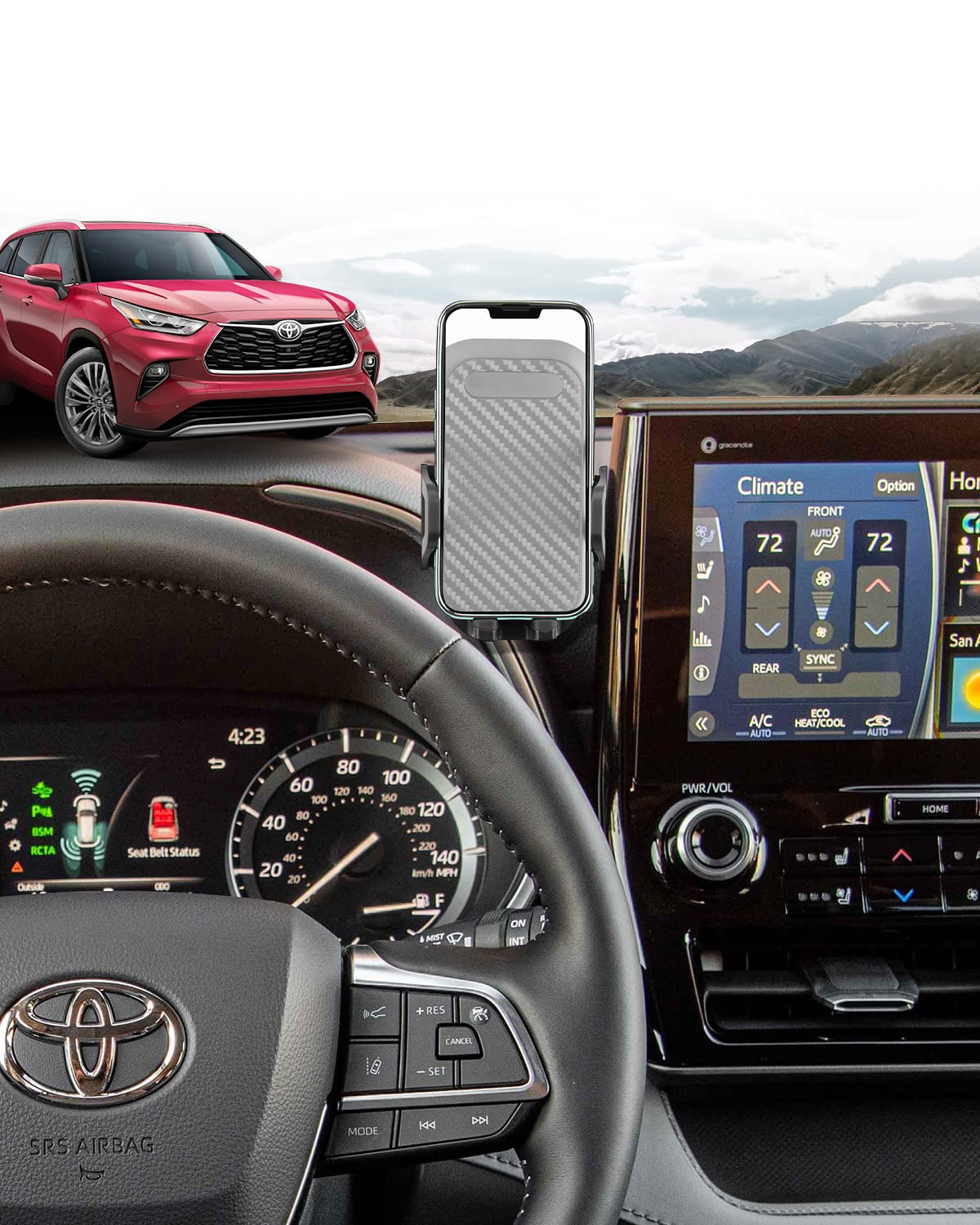 Phone Holder Mount for 2020 2021 2022 Toyota Highlander Platinum Hands-Free Dashboard Cell Phone Stand Compatible with All Mobile Phones