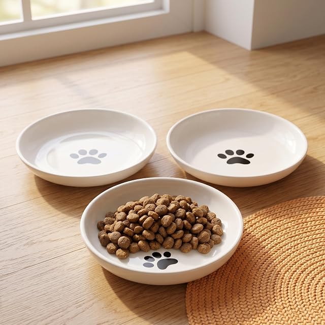 Foto 4 de 7 de Novocloud 3 Piezas Cuencos de Cerámica para Gatos, Comedero Gato con Base de Goma Antideslizante