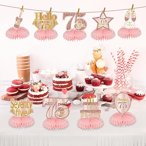 Miniatura 87 de Centros de mesa de cumpleaños de color oro rosa rosa para mujeres y niñas, 8 piezas de centros de mesa de feliz cumpleaños, suministros de fiesta