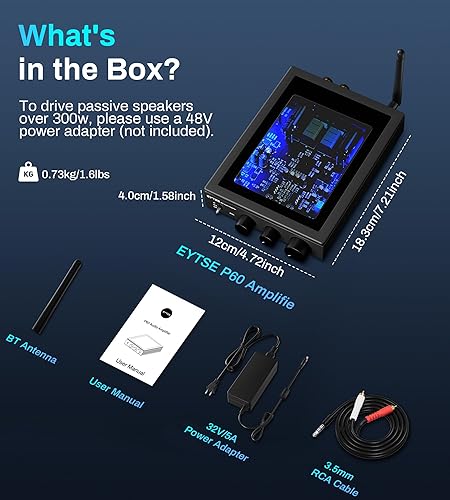 Miniatura 9 de Amplificador estéreo Bluetooth 5.3 para altavoces pasivos, 300 W x 2, 2 canales TPA3255 Clase D Mini amplificador de potencia estéreo receptor