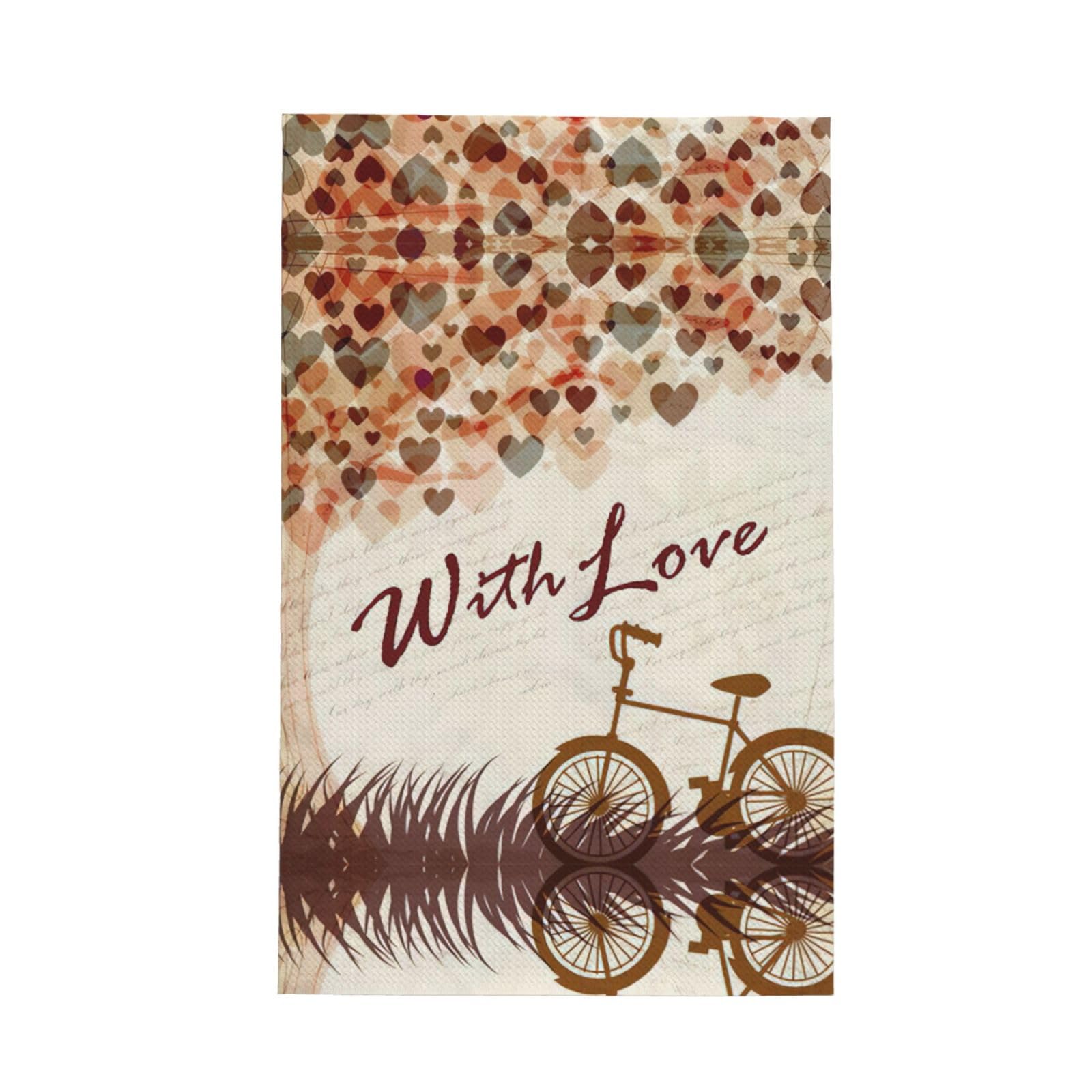 XXahnbm Bicycle Under Heart Tree Romantic Print Waffle Kitchen Towel,Absorbent Hand Towel