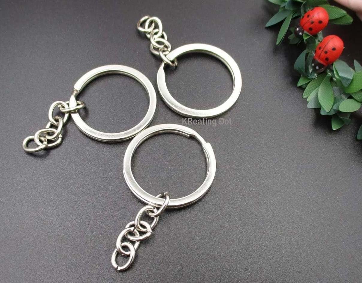 KReating Dot | 50 Pieces Glossy Silver Finish 30MM Metal Keyring with Chain and A Ring | Perfect DIY Craft Supply for Keys, Bags, Lanyards, Charms and Many More Purposes (KRBGK-05) 1